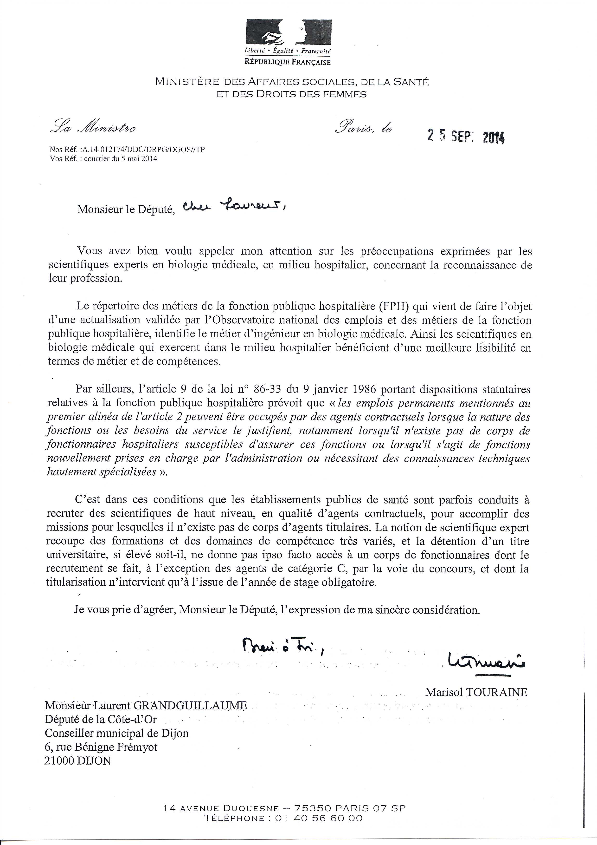 Réponse de Mme Marisol TOURAINE - Ministre de la Santé et des Affaires Sociales - à M. Laurent GRANDGUILLAUME - Député.