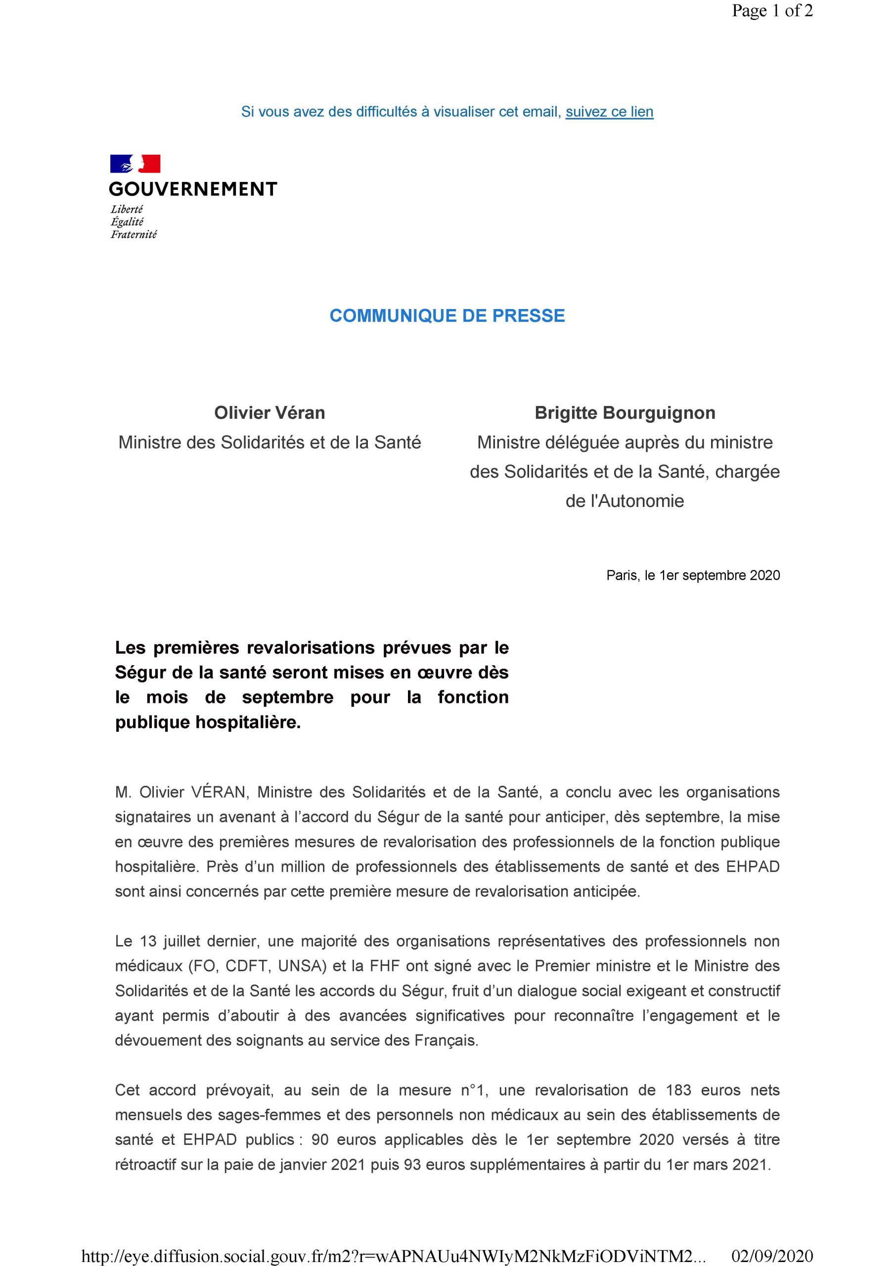 Segur De La Sante 1ere Revalorisation Anticipee En Septembre 2020 Syndicat National Des Scientifiques Hospitaliers Snsh Cfe Cgc